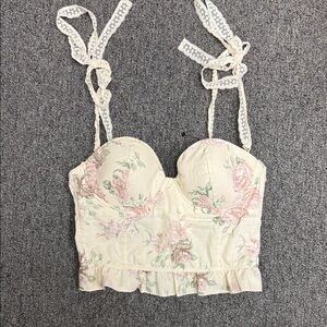 Intimissimi Cream Floral Crop Top with Lace Straps